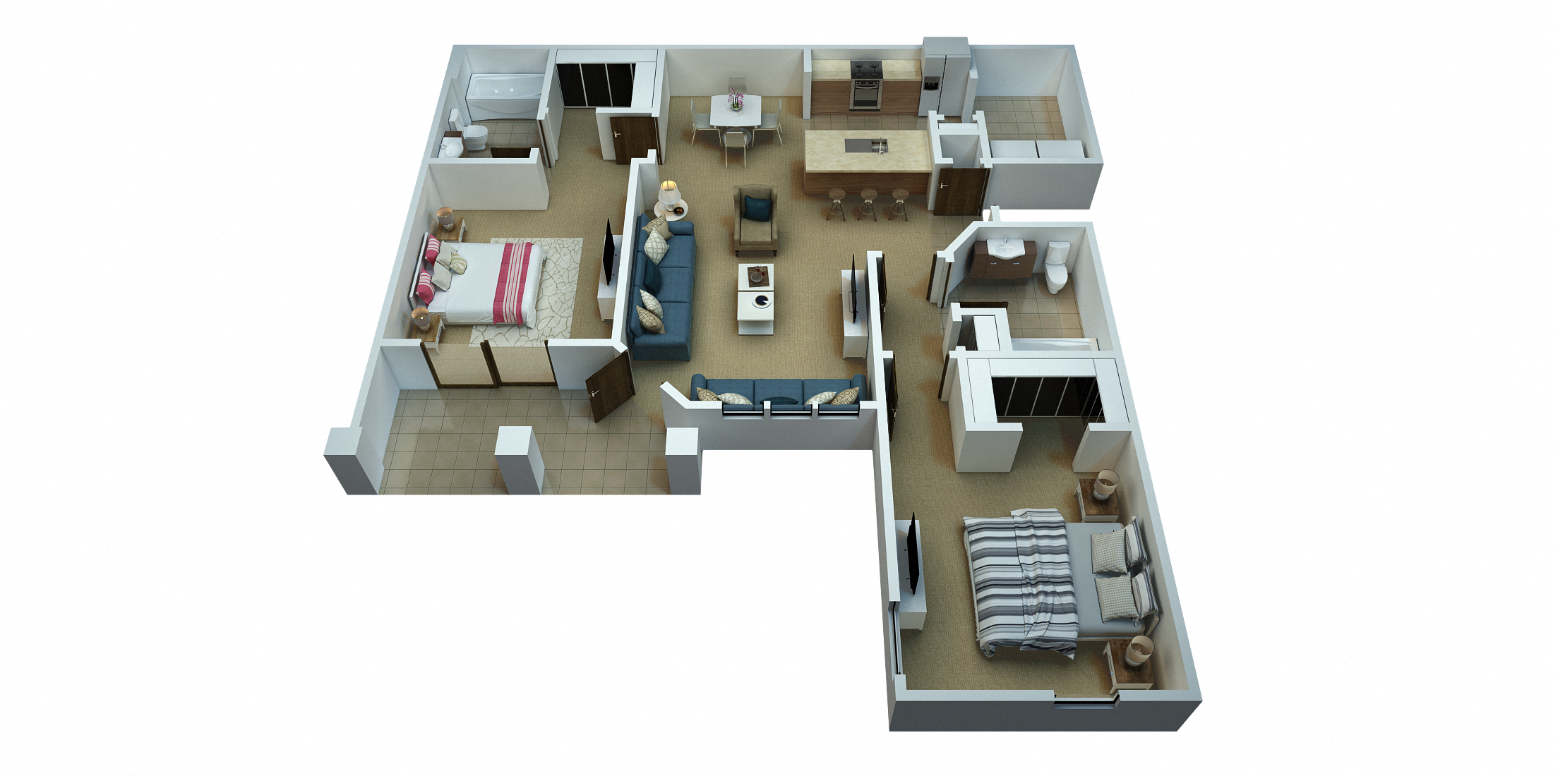Floor plan for 2 beds, 2 baths, 1144 sqft